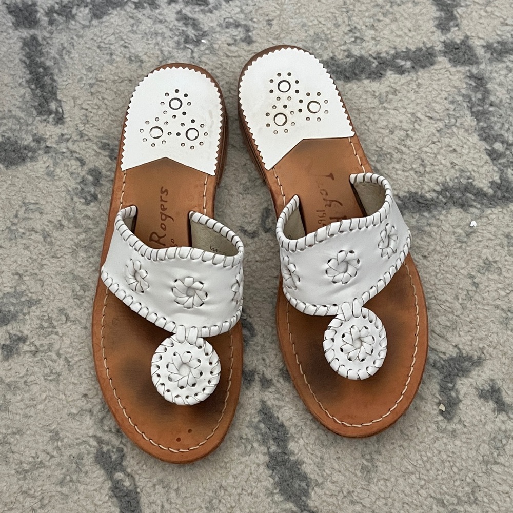 Jack Rogers White Leather Sandals - Picture 1 of 5